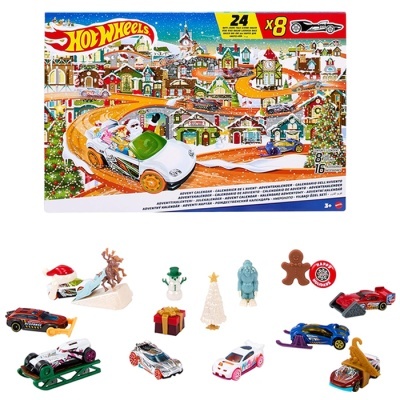 Calendário do advento Hot Wheels com carros e figuras festivas de Natal