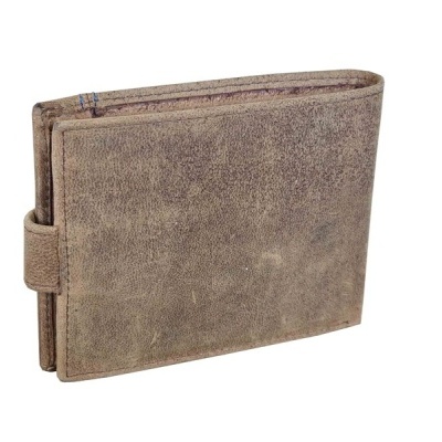 Carteira masculina em pele castanha com fecho por aba lateral