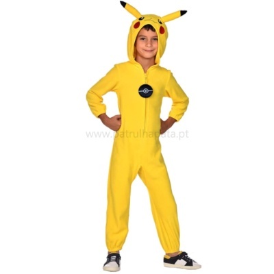 Macacão infantil amarelo Pikachu com capuz de orelhas
