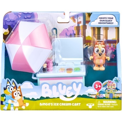 Brinquedo carrinho de gelados com guarda-sol e figura de personagem em embalagem colorida