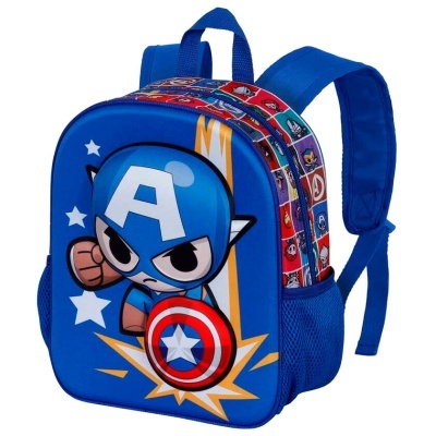 Mochila infantil azul com personagem de super-herói cartoon