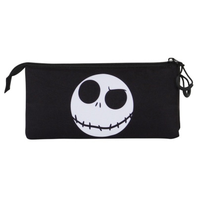 estojo preto com rosto de caveira branca sorridente