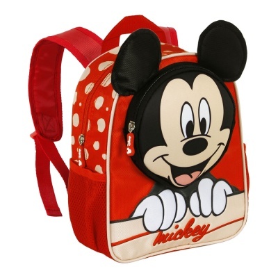 Mochila vermelha infantil com estampa do Mickey e orelhas em relevo