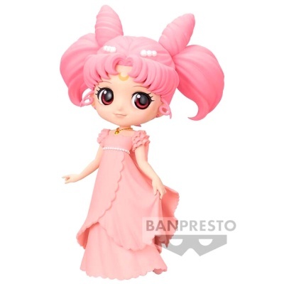 Figura de anime rosa com vestido longo rosa e cabelo em rabo de cavalo duplo