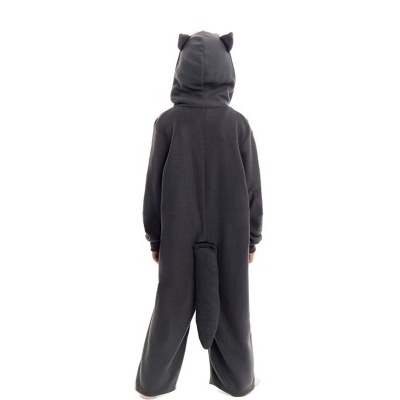 Fato pijama cinzento escuro para criança com capuz, orelhas e cauda