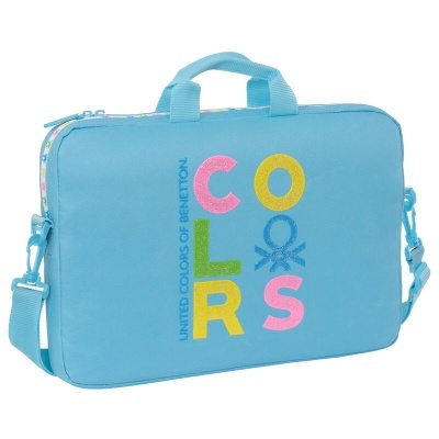Mala azul claro para portátil com texto colorido UNITED COLORS OF BENETTON COLORS