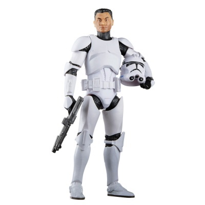 Figura de ação Stormtrooper com armadura branca e capacete na mão