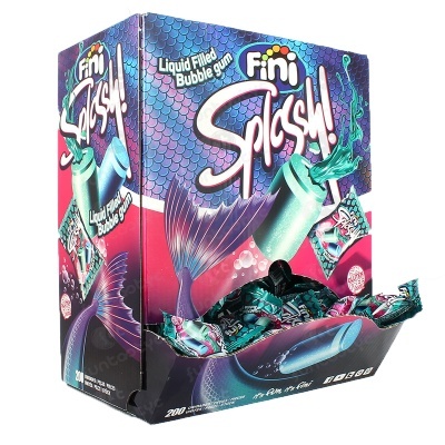 Caixa colorida de doces Fini Splash Liquid Filled Bubblegum com várias embalagens individuais