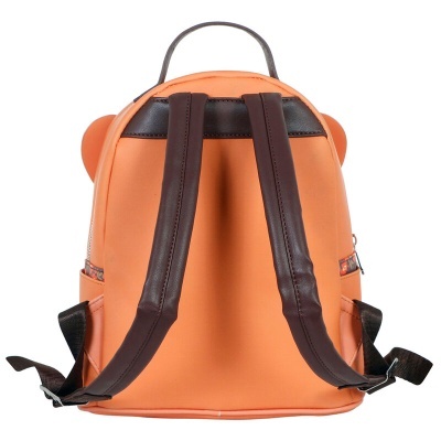 Mochila pequena laranja com alças castanho-escuras