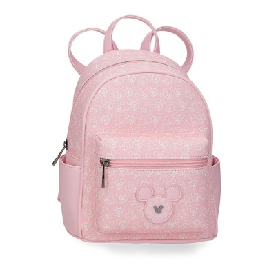 Mochila rosa com padrão Mickey Mouse