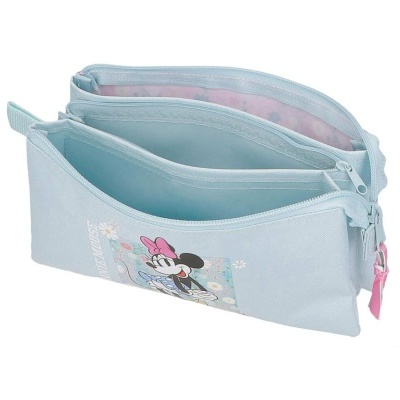 Estojo escolar azul claro com Minnie Mouse e fechos rosa