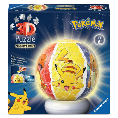 Caixa de puzzle 3D NightLight de Pokémon com imagens de Pikachu, Charmander e Dragonite