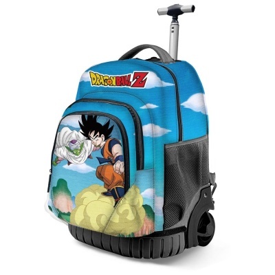 Mochila de carrinho Dragon Ball Z azul com alça telescópica e estampa de personagens