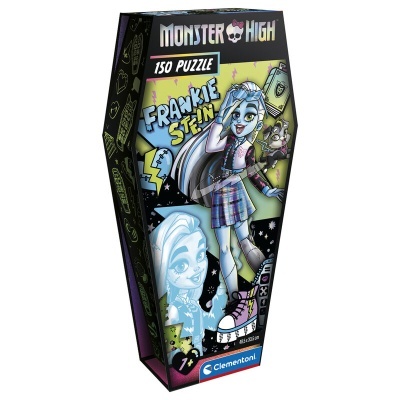 Caixa de puzzle Monster High Frankie Stein 130 peças formato caixão