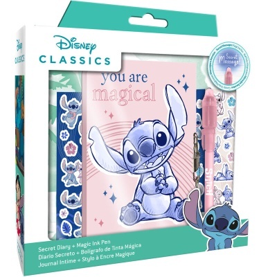 Conjunto Disney Stitch com diário e caneta mágica em embalagem