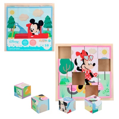 Puzzle de madeira Disney com personagens Mickey e Minnie em cores vivas