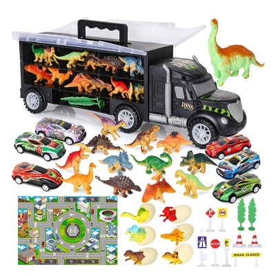 Kit de brinquedos com camião, dinossauros, carrinhos e acessórios de trânsito