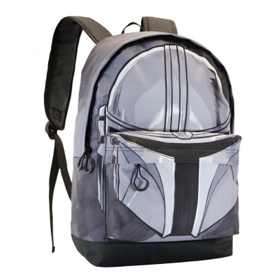 Mochila com padrão gráfico da máscara do Mandalorian em cinza e preto