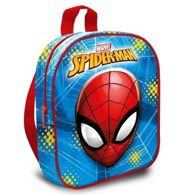 Mochila azul Homem-Aranha com rosto em relevo e texto MARVEL SPIDERMAN