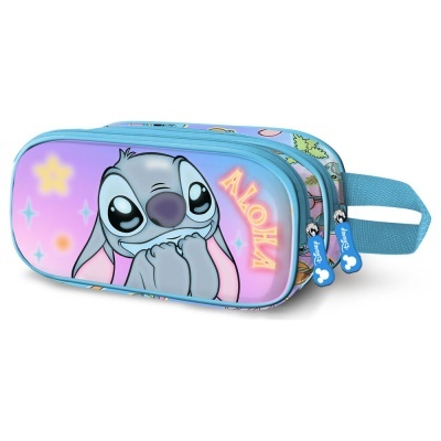 Estojo escolar azul com personagem Stitch da Disney e texto ALOHA
