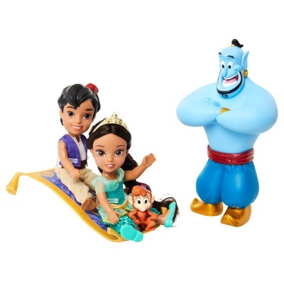 Figuras de brinquedo de Aladdin, Jasmine com coro e tapete mágico amarelo e Genie azul