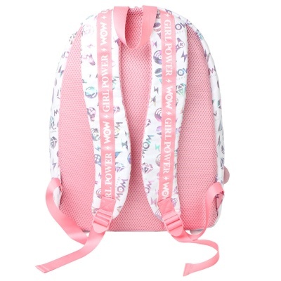 mochila cor-de-rosa com alças almofadadas e estampa GIRL POWER