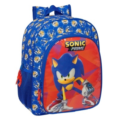 Mochila azul com estampa de Sonic e texto SONIC PRIME