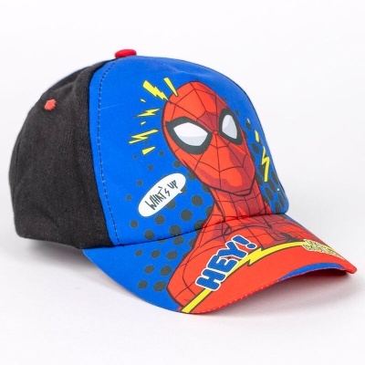 Boné infantil com estampa do Homem-Aranha em azul, vermelho e preto