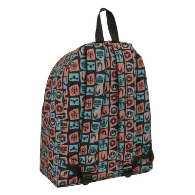Mochila colorida com padrão Star Wars Mandalorian Grogu e alças pretas