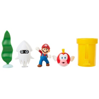 Cinco figuras plásticas coloridas relacionadas com o Mario