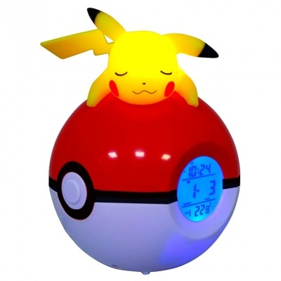 Relógio despertador digital Pokébola com Pikachu a dormir