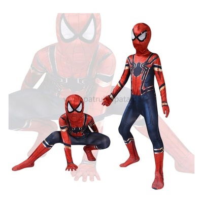 Fato de criança do Homem-Aranha vermelho e azul com máscara e padrões de teia