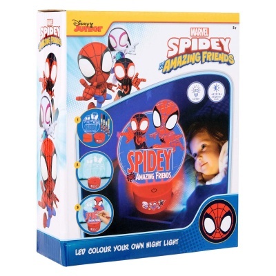 Luz noturna LED Spidey and the Amazing Friends em caixa azul com vermelho