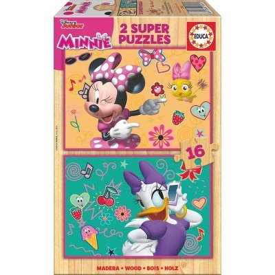 Embalagem de 2 puzzles Minnie e Margarida com 16 peças cada