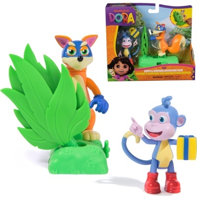 Figuras de ação Dora da Nickelodeon com raposa e macaco em plástico colorido numa embalagem colorida