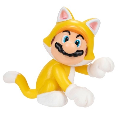 Figura de brinquedo de personagem com fato de gato amarelo e branco