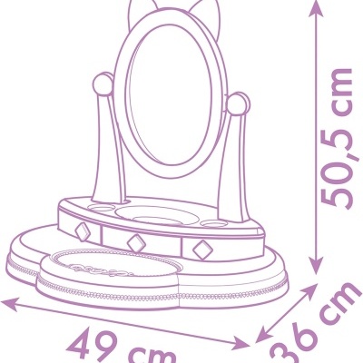 Desenho de espelho oval com suporte e base com medidas em centímetros