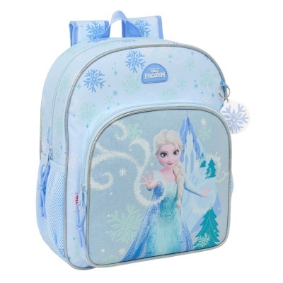 Mochila azul clara infantil com flocos de neve e personagem Elsa de Frozen