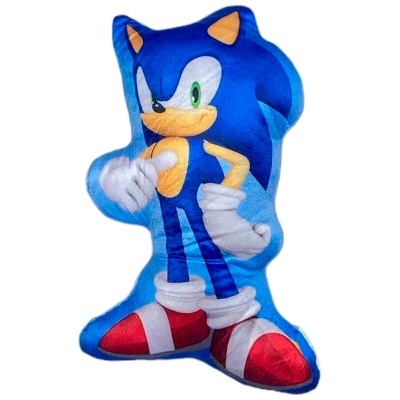 Almofada de peluche azul com personagem Sonic impresso