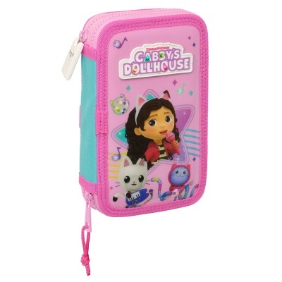 Estojo rosa com personagens e texto Gabby's Dollhouse