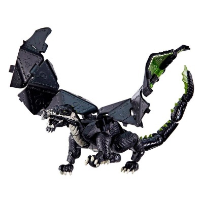 Figura de dragão preto com asas e cauda verde