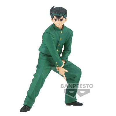 Figura de ação anime em roupa escolar verde com botões dourados