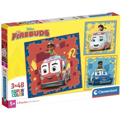 Caixa de 3 puzzles 'Junior Firebuds' Clementoni 3x48 peças coloridos para crianças a partir de 5 anos