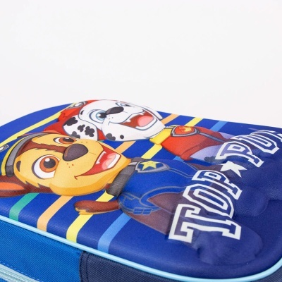 Mochila infantil azul com personagens da Patrulha Pata e texto 'TOP PAT'