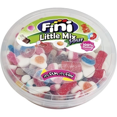 Recipiente plástico redondo com balas de gelatina Fini Little Mix sour
