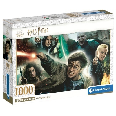 Caixa de puzzle Harry Potter 1000 peças marca Clementoni com personagens do filme