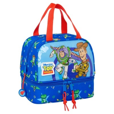 Mala térmica Toy Story azul com alças vermelhas e personagens estampados