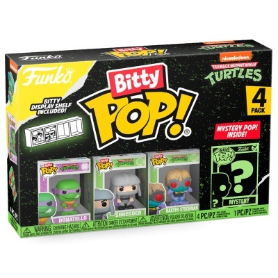 Caixa Funko Pop! Bitty com quatro personagens Teenage Mutant Ninja Turtles e uma figura misteriosa