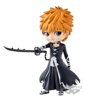 Figura de ação anime com espada e roupa preta e branca
