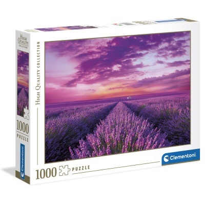 Caixa de puzzle Clementoni 1000 peças com imagem de campo de lavanda ao pôr do sol